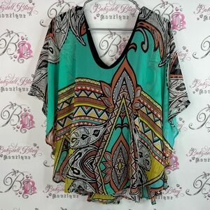 Tua tshirt batwing style flowy Aztec boho floral Vibrant Multicolor Blouse